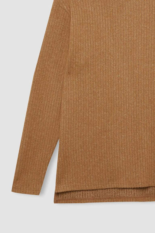 Женская футболка стандартного кроя с круглым вырезом в рубчик и длинными рукавами с боковым разрезом - Defacto фото 3