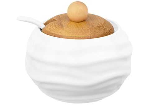 Банка д/хранения 300 мл 10,5*10,5*9 см Айсберг волны + ложка + дер. крышка - Elan gallery фото 5