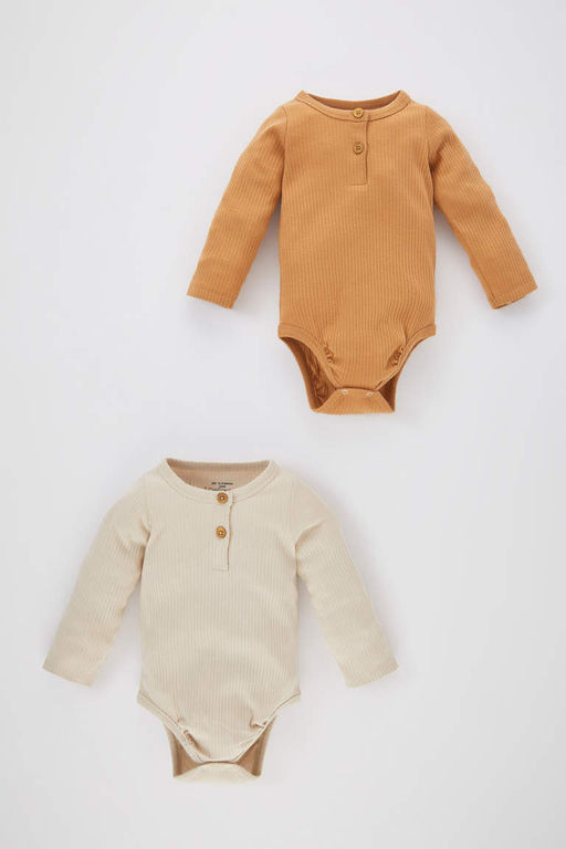 Майка в рубчик с воротником для новорожденных мальчиков, состоящая из двух частей, с длинными рукавами, на защелках