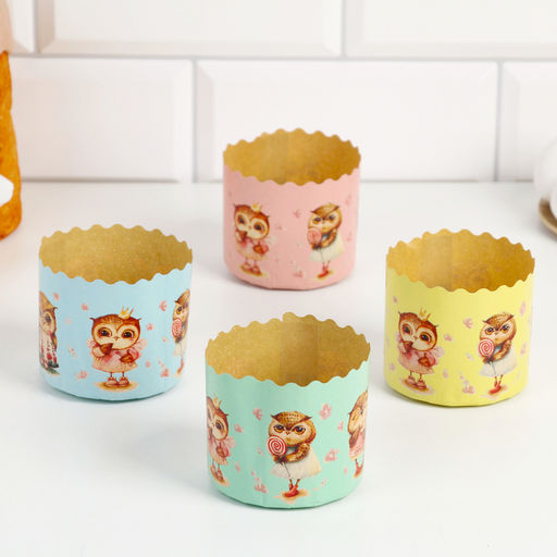 Цена за 20 шт. Форма бумажная для кекса, маффинов и кулича Совушки 70х60 мм, МИКС - Simaland фото 8