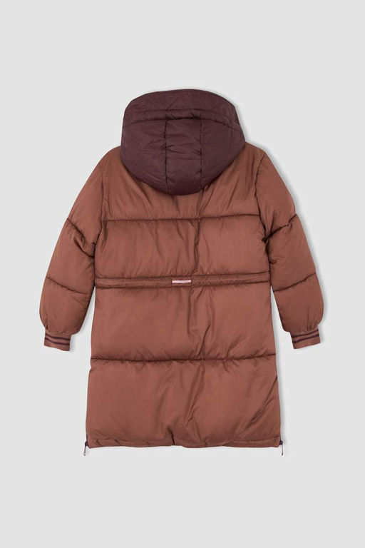 Длинное пальто с капюшоном для девочек - Defacto фото 9