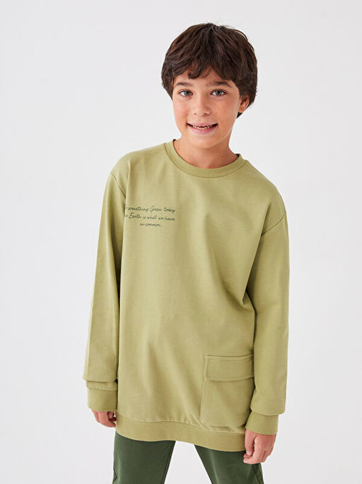 Bisiklet Yaka Bask?l? Uzun Kollu Erkek ?ocuk Sweatshirt - Waikiki фото 2