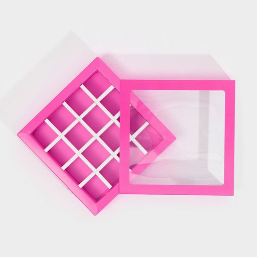 Цена за 5 шт. Коробка для конфет, кондитерская упаковка, 16 ячеек, «Фуксия» 17.7×17.7×3.8 см