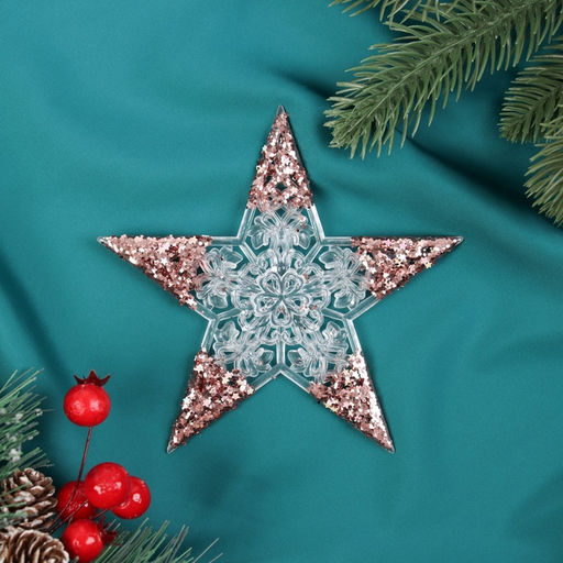 Цена за 2 шт. Ёлочная игрушка Зимнее волшебство. Звезда сияние кончики блеск, 1212 см, прозрачно-розовый  фото 6