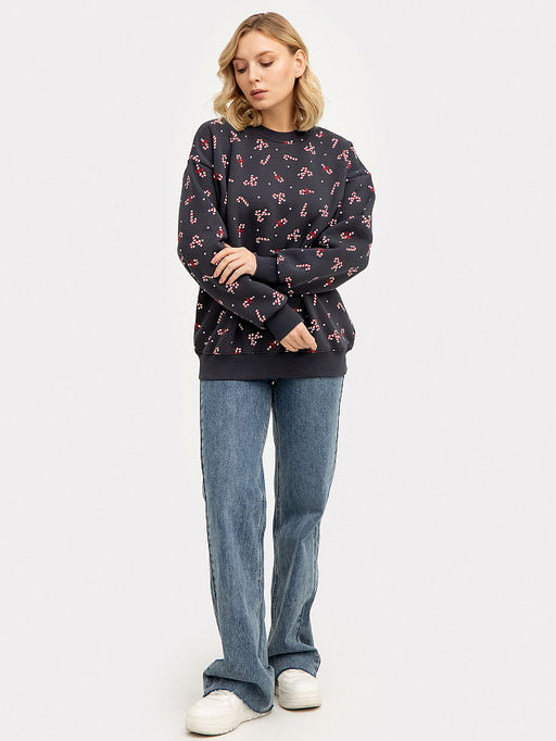 Свитшот женский серый новогодний с принтом конфеты - Mark formelle фото 3