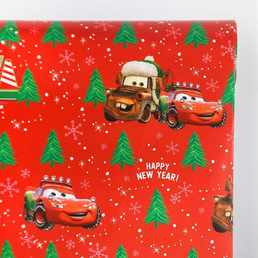 Цена за 10 шт. Бумага упаковочная глянцевая С Новым Годом! Тачки,70 х100 см - Disney фото 3