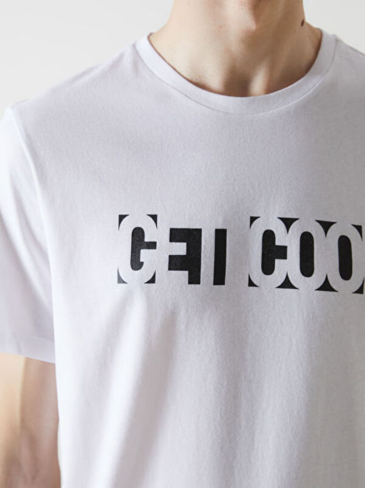 Bisiklet Yaka K?sa Kollu Bask?l? Penye Erkek Ti??rt