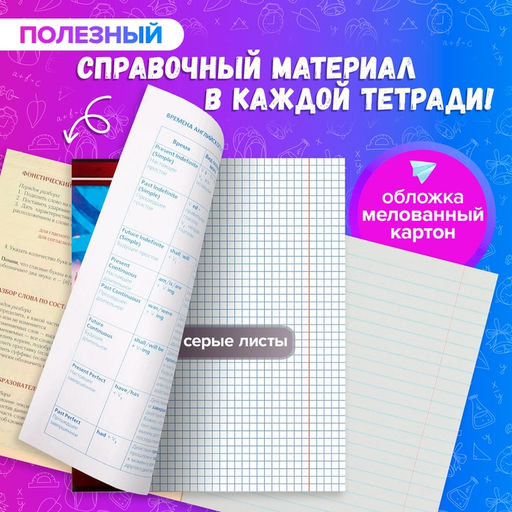 Комплект предметных тетрадей 48 листов Металл, 10 предметов, со справочным материалом, обложка мелованный картон, блок №2, белизна 75% (серые листы) - Calligrata фото 7
