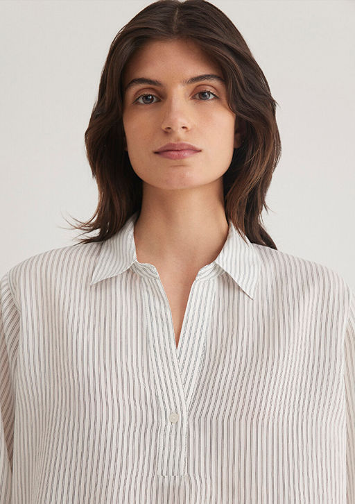 Cizgili Beyaz Gomlek - Mavi фото 6