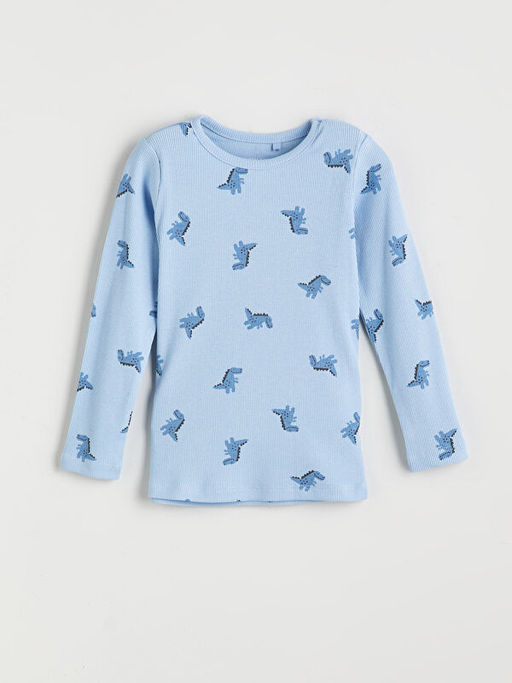 Bisiklet Yaka Bask?l? Uzun Kollu Erkek Bebek Pijama Tak?m?
