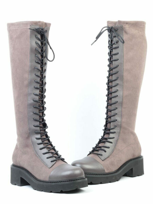 01-M06 GREY Ботинки демисезонные женские высокие (натуральная кожа, велюр, байка) - No name фото 12