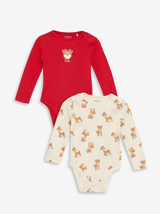 Bisiklet Yaka Uzun Kollu Bask?l? K?z Bebek ??t??tl? Bodysuit 2li