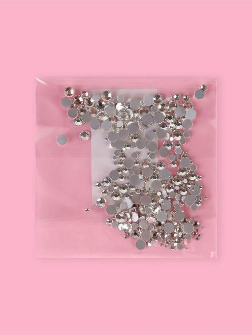 Стразы холодной фиксации, разноразмерные, 400 шт., стеклянные, цвет серебряный