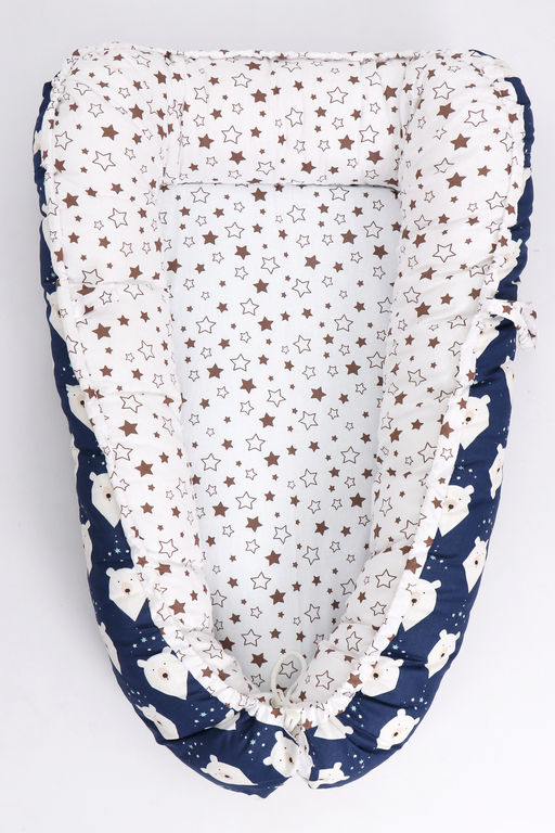 Кокон-гнездышко со съемным чехлом арт. КОГЗ-01/белый-мишка-синий