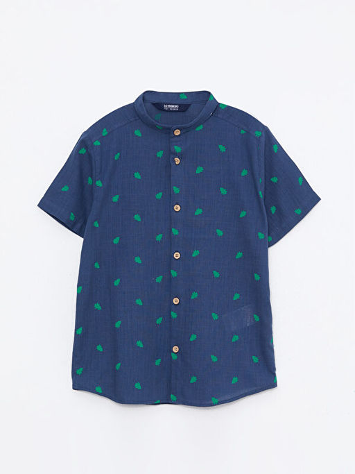 Hakim Yaka Desenli K?sa Kollu Poplin Erkek ?ocuk G?mlek