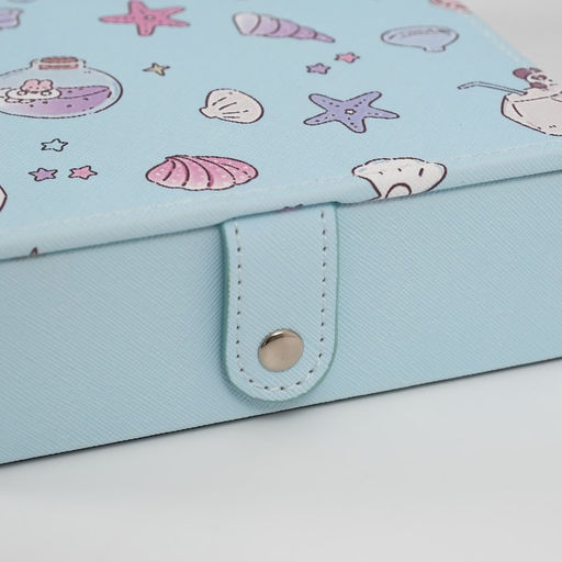 Шкатулка для украшений «Панда и ракушки», с зеркалом, искусственная кожа, голубая, 15×21.5×5.5 см