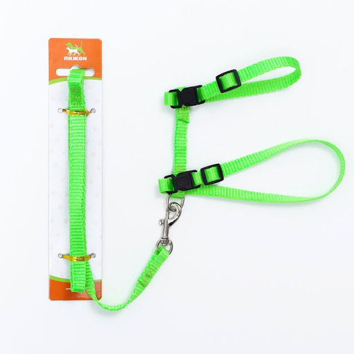 Комплект для кошек, ширина 1 см, ОШ 16,5-27 см, ОГ 21-35 см, поводок 120 см, зелёный - Пижон фото 8
