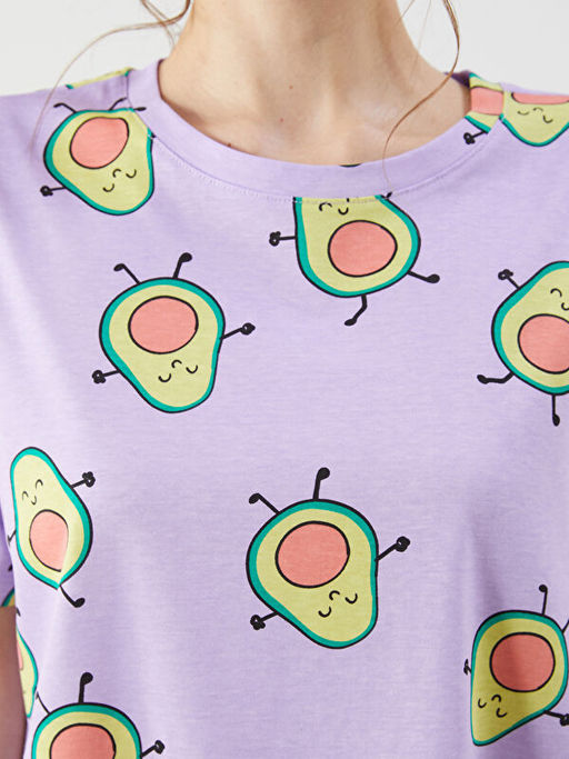 Bisiklet Yaka Avokado Bask?l? Kad?n Gecelik