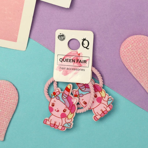 Цена за 6 шт. Резинки для волос «Крошка глянец», набор 2 шт., единорожка весёлый, 3 см, розовые