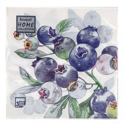 Салфетки бумажные Bouquet Home Collection Classic 33х33см, 3-х слойные, 20 штук в упаковке, 100% целлюлоза, Черника (Россия)  фото 2