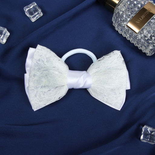 Цена за 6 шт. Бант для волос на резинке «Школьница стиль», кружево классика, 12 см, белый