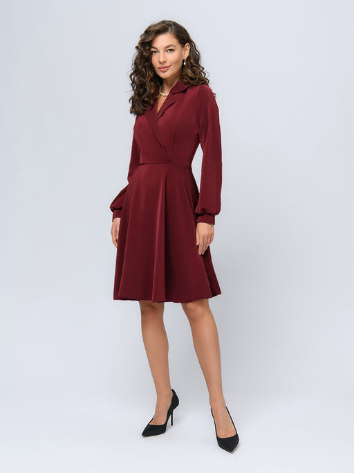 Платье бордового цвета длины мини с длинными рукавами - 1001dress фото 2