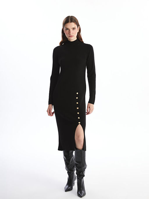 Yar?m Bal?k?? Yaka Kad?n Triko Elbise