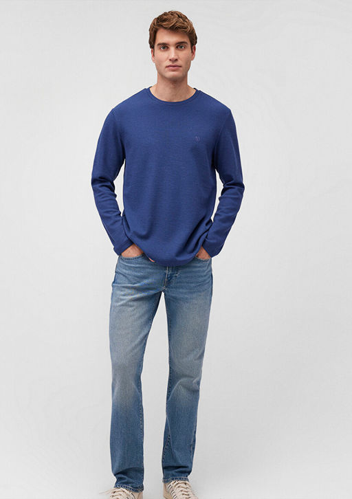 Uzun Kollu Lacivert Basic Tisort - Mavi фото 3