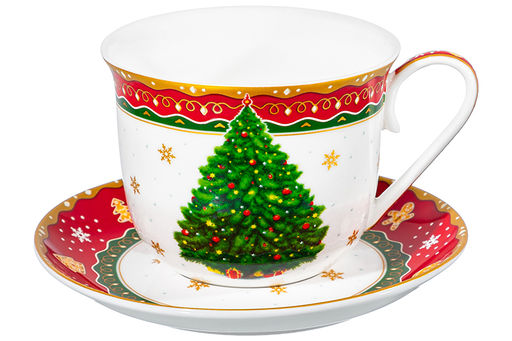Чайная пара 2 пр. 450 мл 14*11*8,5 см Новогодняя ёлка красный узор NEW BONE CHINA - Elan gallery фото 7