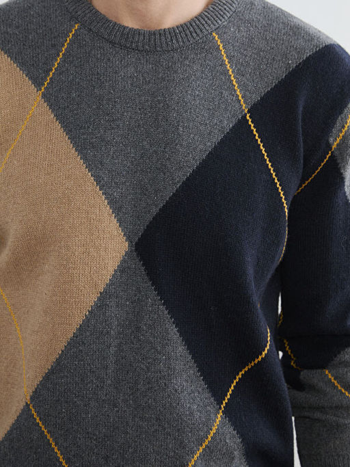 Bisiklet Yaka Baklava Desenli Erkek Triko Kazak