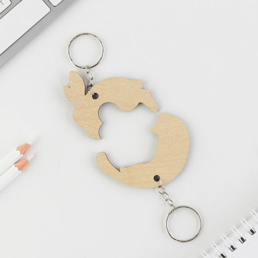 Брелок для ключей парный «Заяц и кот», деревянный, 5.6×3.2