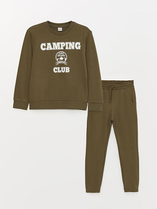 Bisiklet Yaka Bask?l? Uzun Kollu Erkek ?ocuk Sweatshirt ve E?ofman Alt?