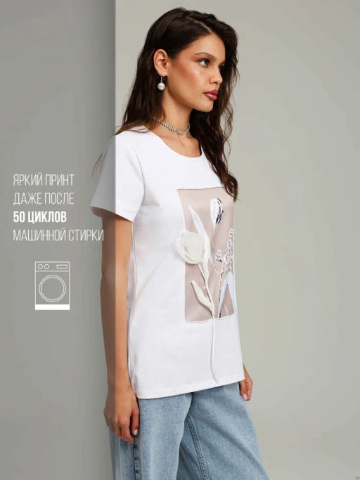 Авторская футболка премиальный хлопок +шелк+жемчужные бусины - Sahar art lab фото 14