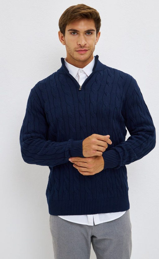 Джемпер мужской с воротником на молнии P221-15-235 тёмно-синий - Primm фото 6