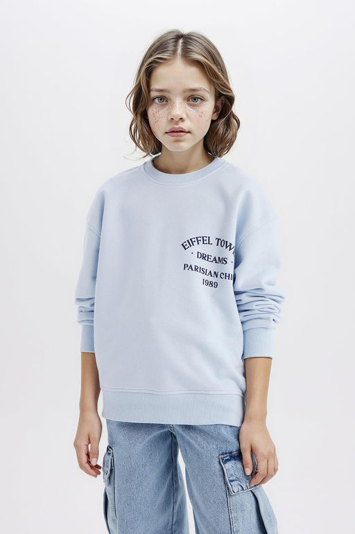 Relax Fit Bisiklet Yaka Bask_l_ Sweatshirt K_z _ocuk - Defacto фото 3