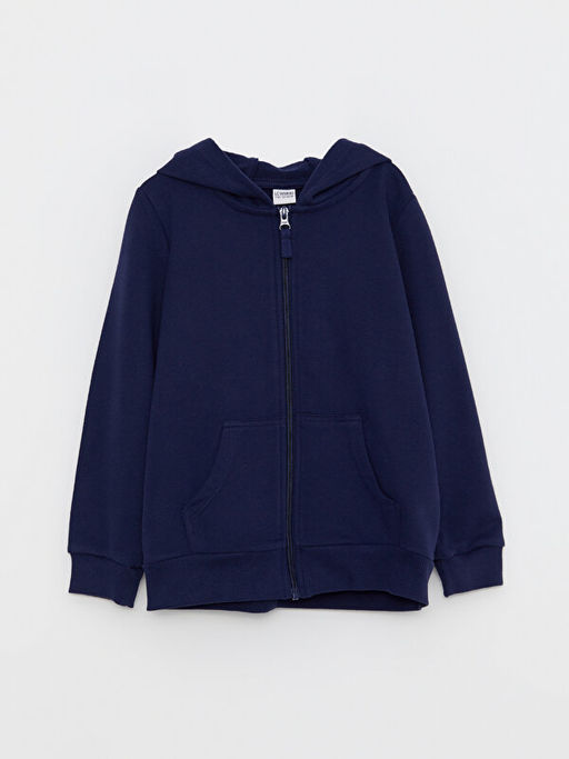 Kap??onlu Basic Uzun Kollu K?z ?ocuk Fermuarl? Sweatshirt