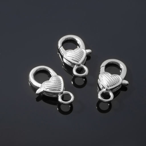 Цена за 2 шт. Замок-карабин «Сердечко» полосатое, (набор 3 шт.), 14×26 мм, цвет серебро