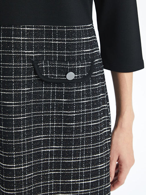 Bisiklet Yaka Ekose A Kesim Elbise