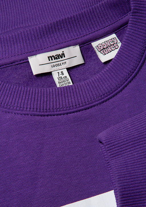 Tweety Bask?l? Bask?l? Mor Sweatshirt - Mavi фото 4