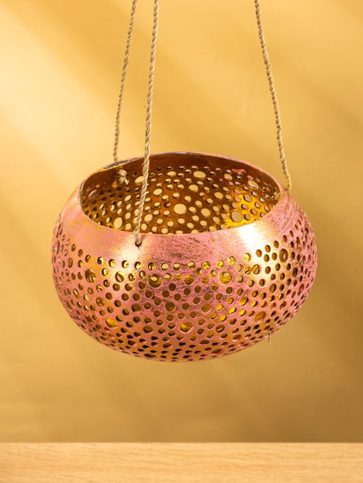 Подсвечник подвесной из кокоса, 14×14×10 см, тёмно золотисто-розовый