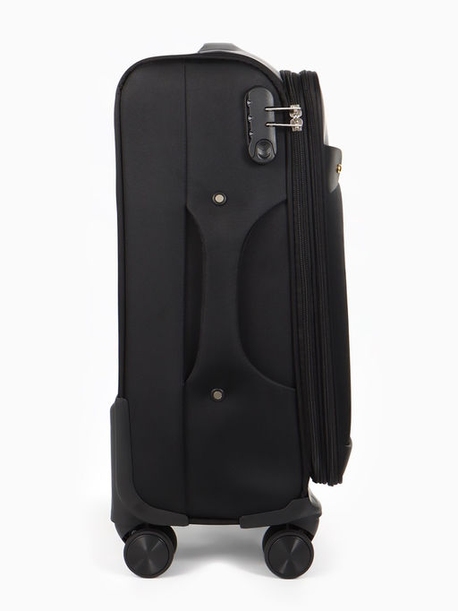 Чемодан 20",Текст,36*25*58,отд на молнии,1 нар/карм, увелич,код замок,4 колеса, черный