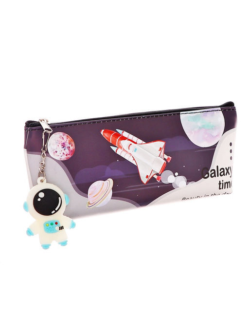 Пенал школьный на молнии Calligrata Ракета, 1 отделение, плоский, с рисунком, с подвеской, чёрный