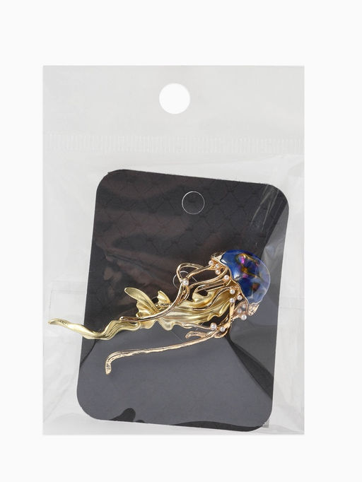 Брошь «Медуза» морская, цвет синий в золоте