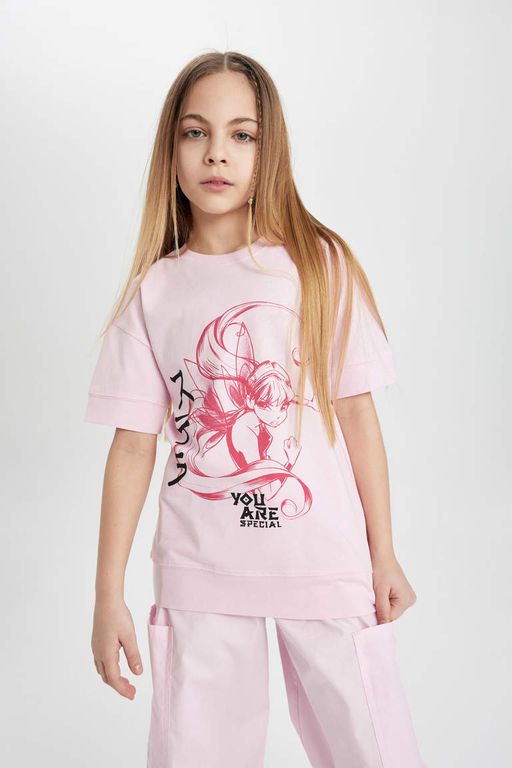 Футболка Oversize с короткими рукавами Winx Club для девочек - Defacto фото 3