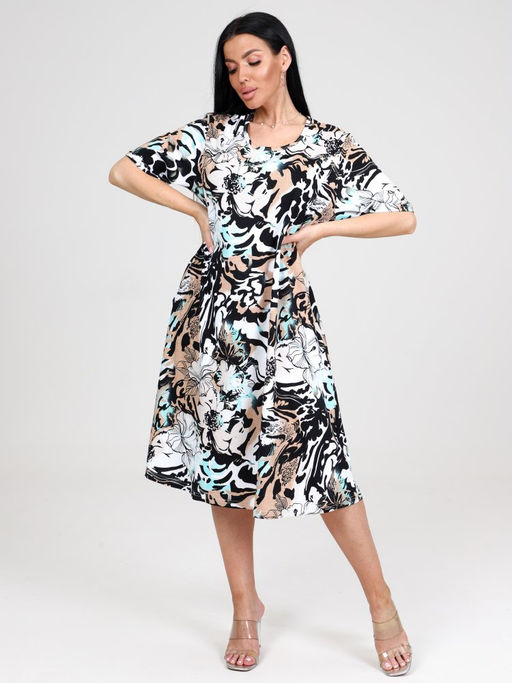 874 ПЛАТЬЕ ЖЕНСКОЕ (Черный/бежевый) - А-дина фото 2