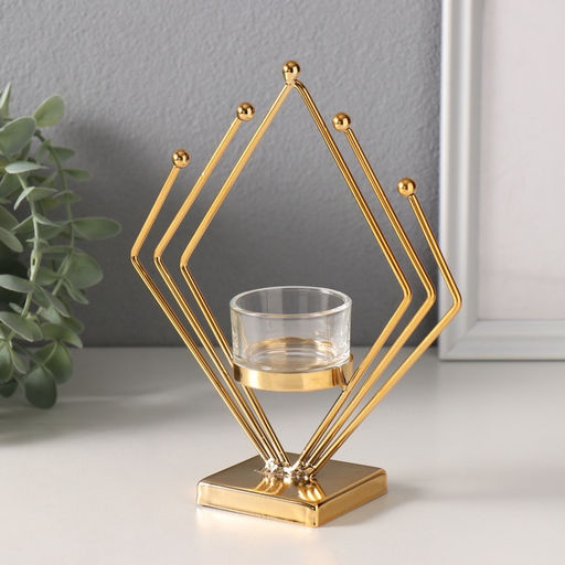 Подсвечник на 1 свечу «Золотой ромб», металл, стекло, d=4.5 см, 6×16×19 см