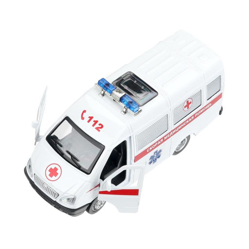 Машина металл ГАЗ -3221 "Газель" Скорая 12,2 см, (двери) инерц, в коробке
