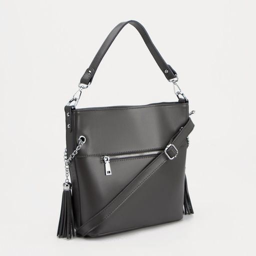 Сумка-тоут на молнии, 2 наружных кармана, длинный ремень, цвет серый - Simaland фото 2