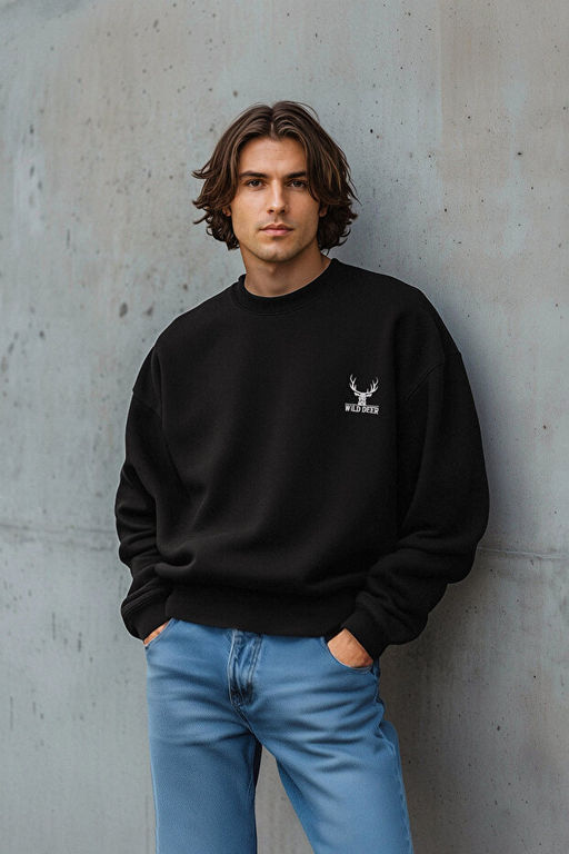 Siyah Oversize/Geni_ Kesim Uzun Kol Hayvan Nak__l_ Sweatshirt TMNAW24SW00164 - Trendyolmilla фото 2