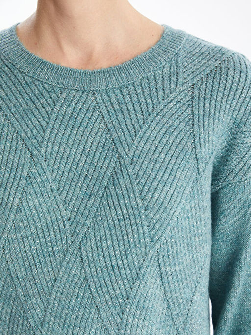 Bisiklet Yaka Kendinden Desenli Kad?n Triko Kazak